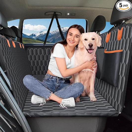 XL Back Seat Extender for Dogs-Supports 400lb,Waterproof Dog Car Seat Cover Hard Bottom-Detachable,600D Heavy Duty Scratch Proof Nonslip Soft,Dog Hammock for Car,SUVs
