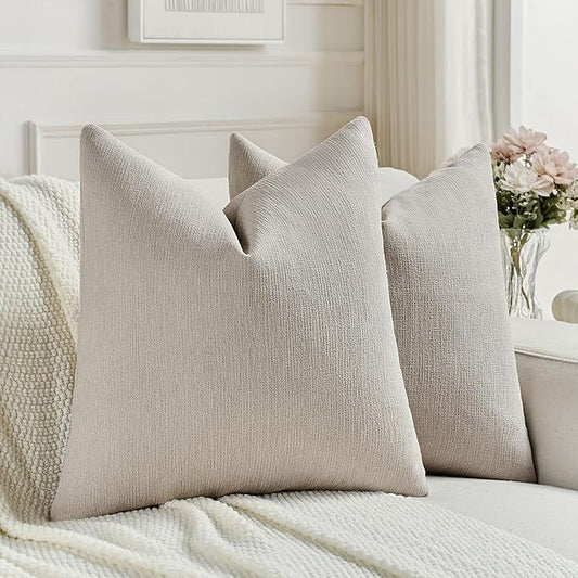 FUTEI Oatmeal Chenille Decorative Throw Pillow Covers 20x20 Inch Set of 2,Soft Cozy Faux Linen Textured Cushion Case,Farmhouse Home Decor for Couch Living Room