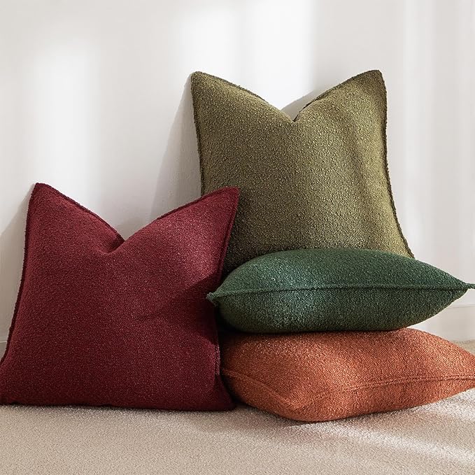 JUSPURBET Rust Decorative Pillow Covers 18x18 Set of 2 Throw Pillow Covers for Couch Sofa Bed Cozy Boucle Textured Cushion Covers Cases with Hidden Zipper for Living Room Home Decor