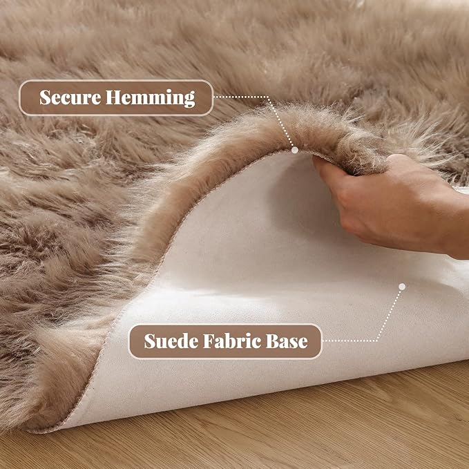 Beige Faux Fuzzy Area Rugs for Bedroom Machine Washable Sheepskin 2x6 Fluffy Fur Rugs for Living Room Runner Rugs for Hallway Nursery Furry Rug Home Décor