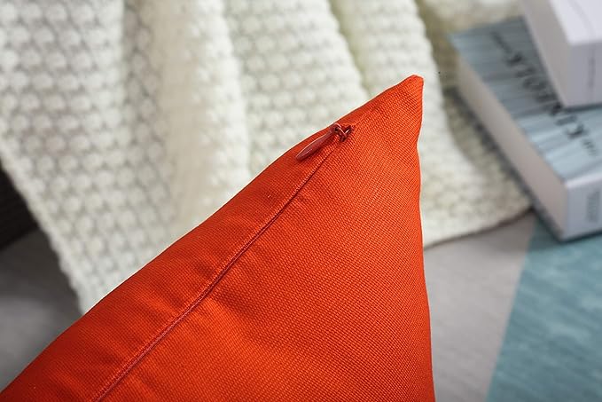 TangDepot Handmade Decorative Solid 100% Cotton Canvas Throw Pillow Covers/Pillow Shams, (16"x16", Deep Orange)