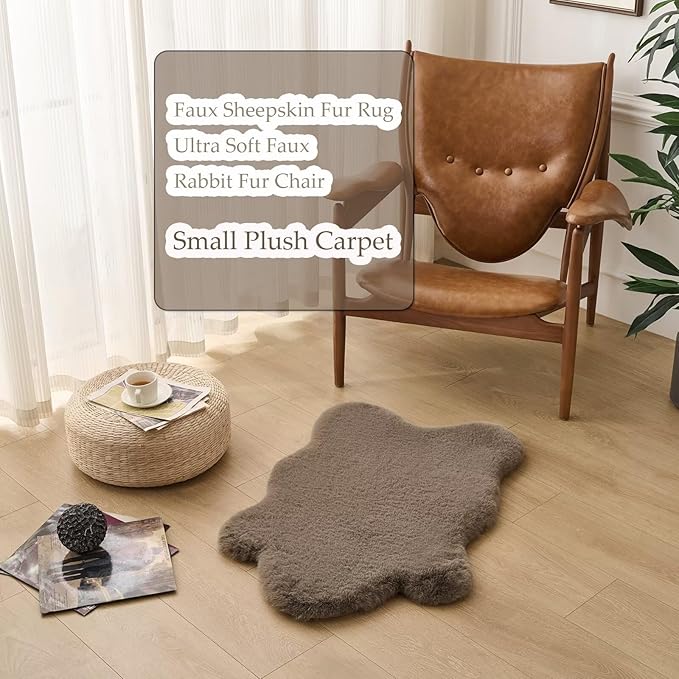 1700GSM Fuzzy Faux Sheepskin Fur Area Rug,Extra Soft Faux Fur Mat,Fluffy Shaggy Fur Rug for Bedroom Living Bedside Rug Room Decor-Taupe, 4 x 6 ft