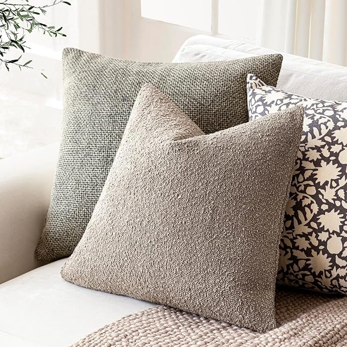 Foindtower Decorative Textured Boucle Throw Pillow Covers Accent Solid Pillow Cases Neutral Soft Cozy Couch Cushion Case for Chair Sofa Bedroom Living Room Home Decor 20x20 Inch,1PC,Light Taupe