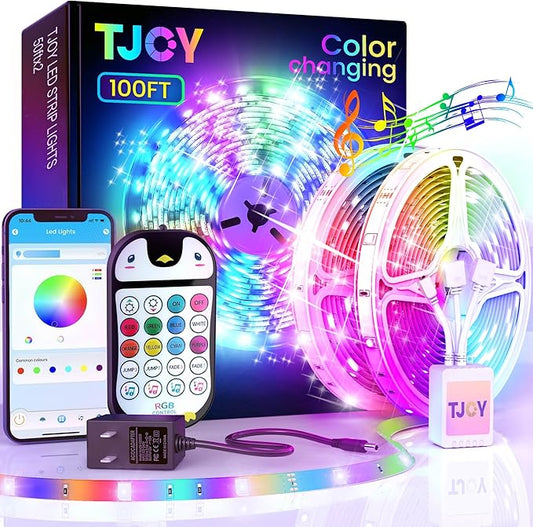 TJOY 100ft Kids Bluetooth LED Strip Lighting, Color Changing Lights for Bedroom, Music Sync RGB Tape Lighting with Child Remote, LED Lights for Room Decor Aesthetic Indoor(50ftx2)