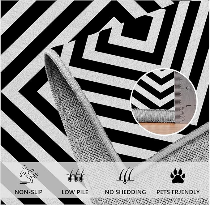 Black and White Rug 5x7, Checkered Soft Thin Indoor Floor Mats Carpet, Non-Slip Stain Resistant Washable Rugs, Modern Rhombus Geometric Rugs for Living Room, Farmhouse Rug