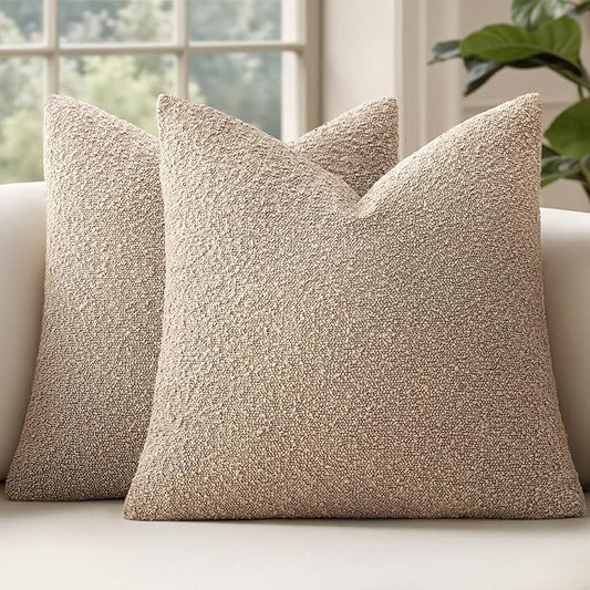 MIULEE 20x20 Inch Decorative Pillow Covers for Couch Bed Set of 2 Textured Boucle Neutral Winter Throw Pillows Khaki Accent Solid Cushion Pillowcases Sofa Livingroom Home Decor