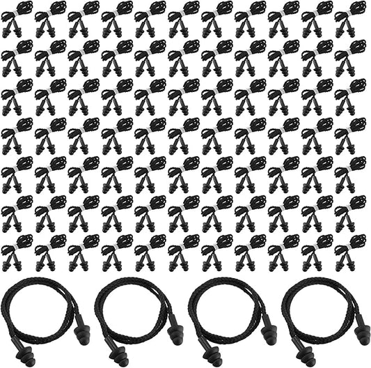 Xuhal 200 Pairs Black Corded Ear Plugs Silicone Reusable Earplugs Sound Blocking Individually Wrapped Ear Plugs Protection Hearing EarPlugs for Sleeping, Music, Shooting, Construction Work, Sports