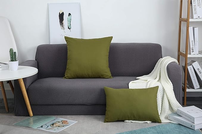 TangDepot Handmade Decorative Solid 100% Cotton Canvas Throw Pillow Covers/Pillow Shams, (22"x22", Olive Green)