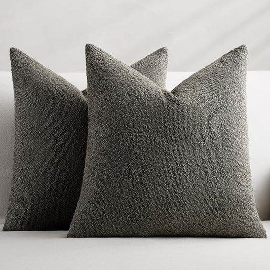 Throw Pillow Covers 18 x 18 Inch Set of 2, Accent Soft Boucle Textured Pillow Cover, Decorative Solid Color Cozy Cushion Pillow Case for Couch Bedroom Sofa Living Room Home Decor, Dark Brown