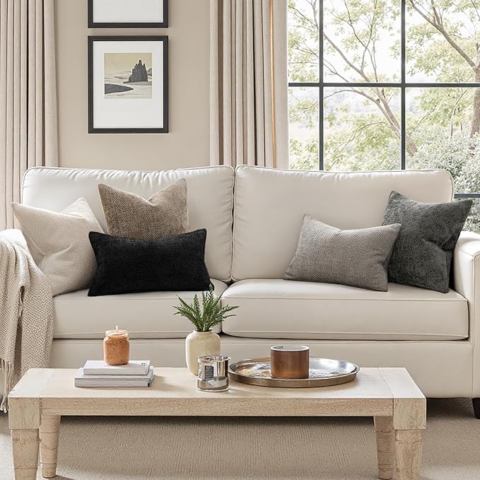 MIULEE Pack of 2 Couch Throw Pillow Covers 16x16 Inch Light Gray Modern Boho Accent Decorative Pillow Covers Soft Chenille Farmhouse Cushion Covers for Home Decor Bed Sofa Living Room