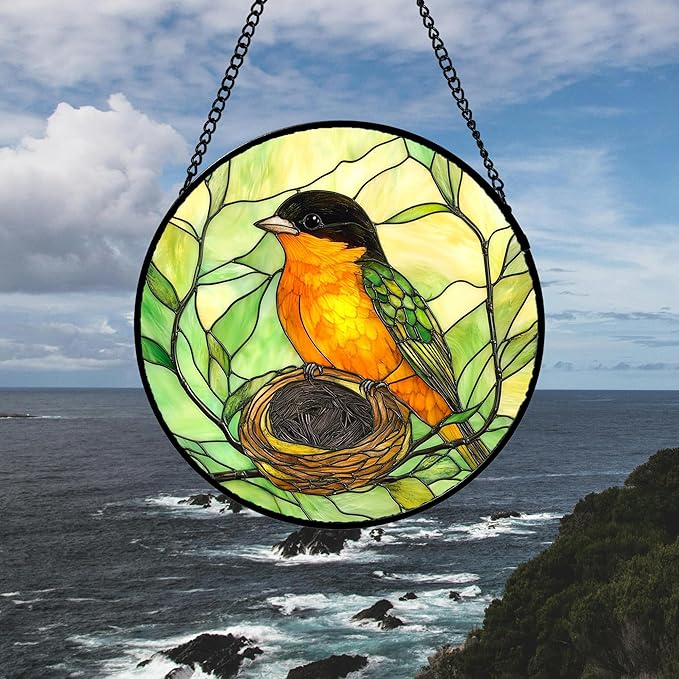 DASTOLL Stained Glass Window Hanging 4 Pcs Set Bird Theme On Branch Large 11.8" - Cardinal Suncatcher Door Garden Sun Catcher Decor Birthday Christmas for Mom Woman Nana Men