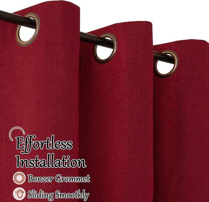 Lajode Red Christmas 100% Linen Blackout Curtains 63 Inch Long 2 Panels, Thick Heavy Thermal Insulated Cold Blocking Noise Reducing Window Curtains for Winter Decoration, Each 52x63 Inch 2 Panels
