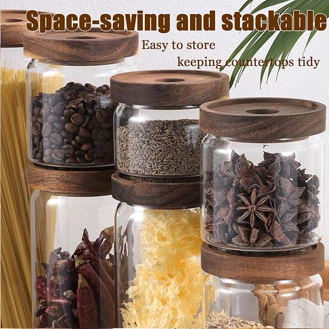 Viovian 24 OZ Glass Candy Jar with Wooden Lid Clear Glass Storage Canister Decorative Jars with Airtight Lids for Food Coffee Beans Cookie Sugar 700ml