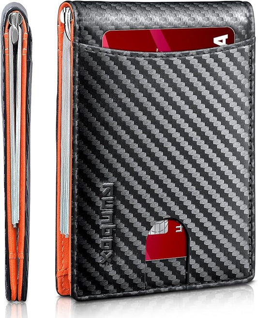 RUNBOX Slim Wallet for Men Genuine Leather RFID Blocking Bifold Minimalist Front Pocket Mens Wallet with Money Clip Thin Gift Box