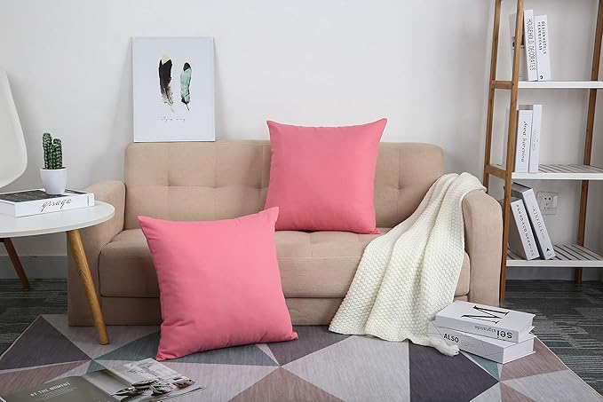 TangDepot Handmade Decorative Solid 100% Cotton Canvas Throw Pillow Covers/Pillow Shams, (12" x12" , Pink, 1 Count (Pack of 1))
