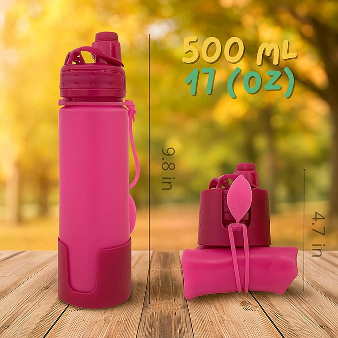 Collapsible Water Bottles Travel Water Bottle Silicone Water Bottle Foldable Lightweight Portable Leakproof & Reusable perfect for Gym Hiking Camping 500ml 17oz - BPA free -(green)