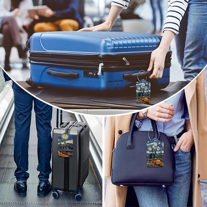 2 Pack Luggage Tag for Suitcase,Starry Night View Luggage Tag with PU Leather Privacy Cover ID Label & Stainless Steel Loop for Women Men Travel Bag Suitcase