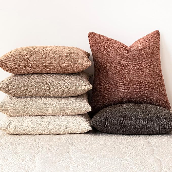Foindtower Decorative Textured Boucle Throw Pillow Covers Accent Solid Pillow Cases Neutral Soft Cozy Couch Cushion Case for Chair Sofa Bedroom Living Room Home Decor 16x16 Inch,1PC,Orange Rust Red
