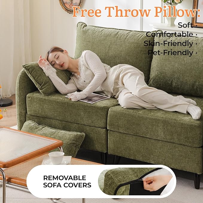 104'' Modular Sectional Sofa with Seats Storage,Oversized L Shaped Couch with Deep Seat,3-Seater Comfy Cloud Couches for Living Room, Movable Ottoman,Chenille,Green