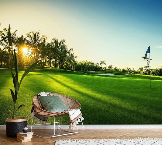 AFZEVEB-Green Golf Course Landscape Wallpaper Wall murals for Bedroom 114"x74"(Not Peel and Stick)