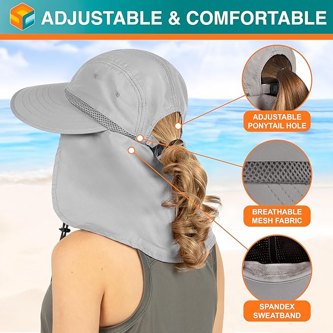 SUN CUBE Sun Hat for Women with Ponytail Hole Neck Flap, Gardening Hat Women Sun Protection, UV Hats Hiking Walking Fishing
