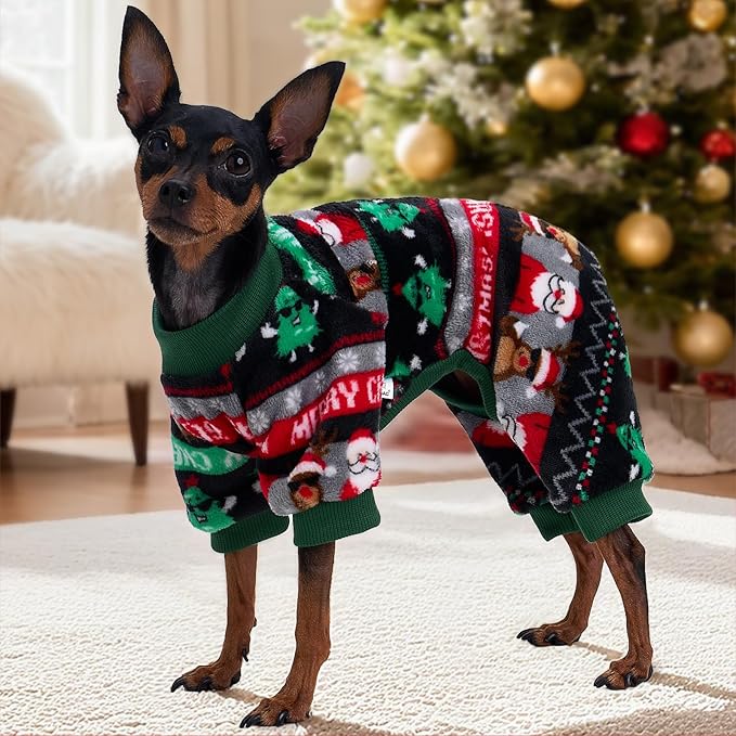 XPUDAC Christmas Dog Pajamas Fleece Dog Sweater Holiday Pet Outfit for Small Medium Dogs Girl Boy Puppy Clothes Onesie, XL