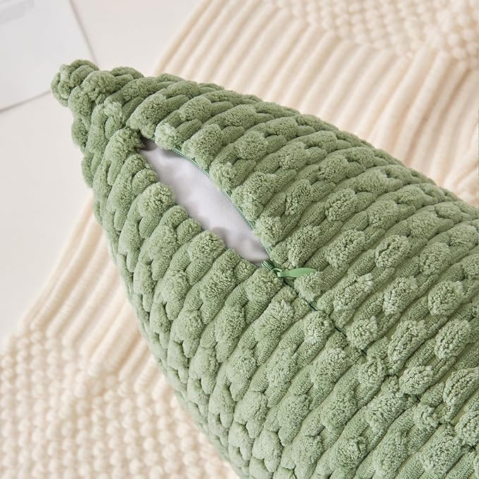 Kevin Textile 2 Packs Spring Sage Green Euro Farmhouse Decorative Throw Pillow Covers 26x26 Inch for Living Room Couch Bed Sofa Rustic Boho Home Decor Soft Striped Corduroy Square Cushion Case