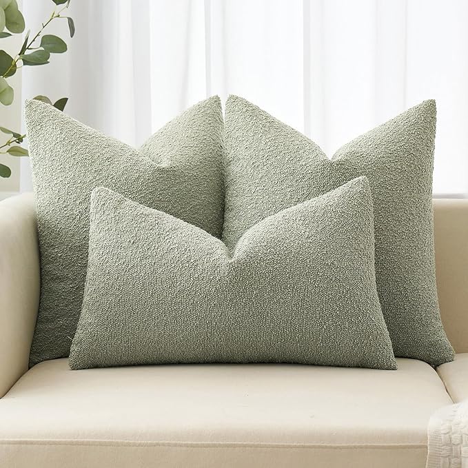 MIULEE 20x20 Inch Decorative Pillow Covers for Couch Bed Set of 2 Textured Boucle Neutral Spring Throw Pillows Sage Green Accent Solid Cushion Pillowcases Sofa Livingroom Home Decor