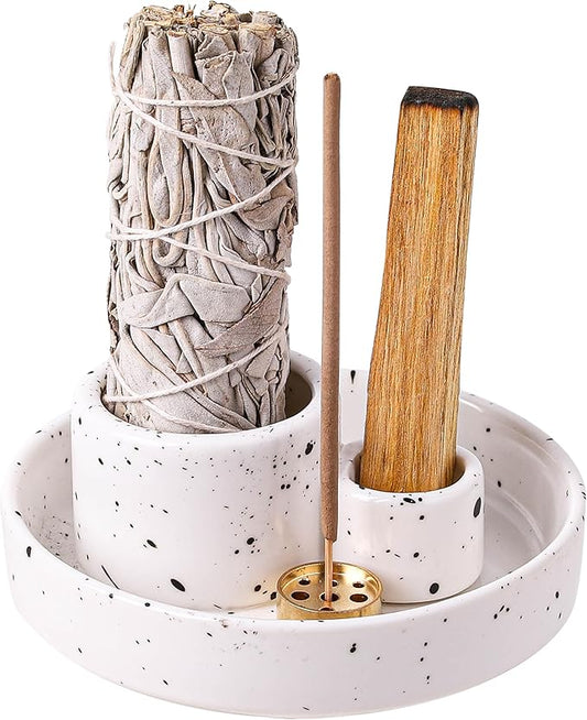 Ceramic Incense Holder, Palo Santo and Sage Holder, Vertical Stick Incense Burner, Inscents Ash Catcher for Spa Yoga Meditation Home Decor, Modern Minimalist White