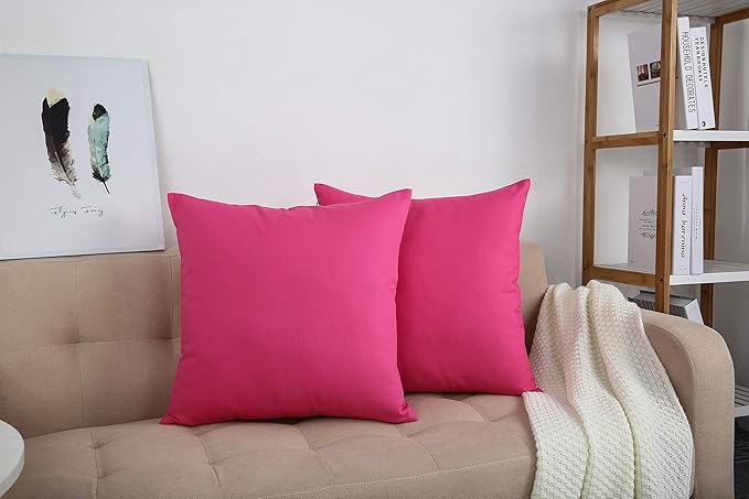 TangDepot Handmade Decorative Solid 100% Cotton Canvas Throw Pillow Covers /Pillow Shams, (18" x18" , Hot Pink, 1 Count (Pack of 1))