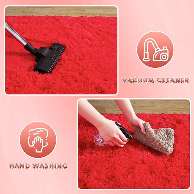 Large 9x12 Area Rugs for Living Room, Soft Shag Thick Fluffy Rug for Bedroom, Non Slip Plush Fuzzy Carpet for Girls Boys Kids Dorm Rug for Home Decor Aesthetic, Red