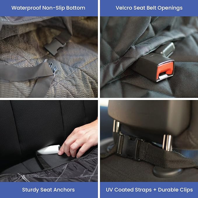 4Knines Dog Hammock for Cars, SUVs, and Small Trucks (Regular Size, Tan) – Rear Seat Cover for 60/40 Split Bench w/Armrest & Seatbelt Access – Heavy Duty, Waterproof, Easy Install, Machine Washable