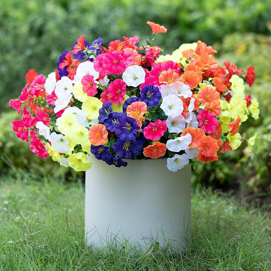 Spring Summer Mix Color Artificial Morning Glory, 12 Bundles Artificial Flowers for Outdoors Decorations UV Resistant Realistic Silk Flowers for Patio Home Decor Garden Planter Window Box Yard