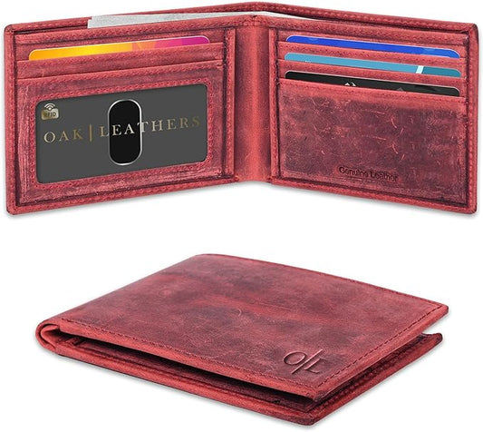 Oak Leathers Slim Leather Wallet for Men - RFID Blocking Slim Minimalist Front Pocket - Thin & Stylish with ID Window, Gift For Men (Vintage Plum)