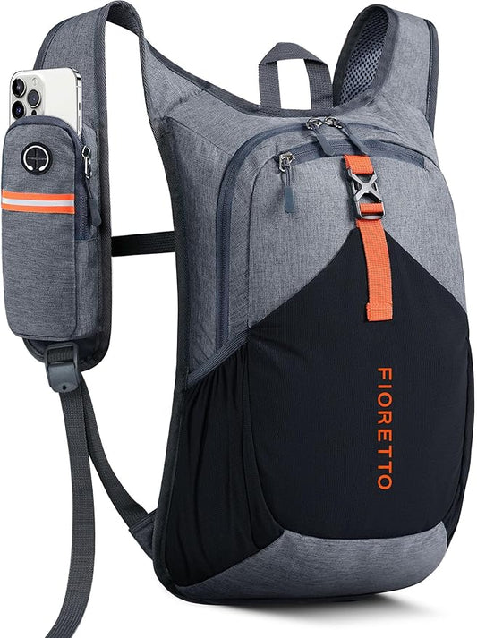 FIORETTO 15L Hiking Backpack for Women Men Mini Packable Backpack Lightweight Small Daypack for Camping Travel Outdoor, Grey and Black