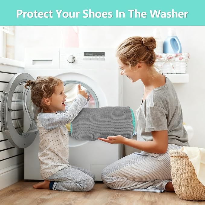 Shoe Washing Machine Bag, Shoe Cleaning Bag, Reusable Laundry Shoes Bag for Washer & Dryer Cleans & Protects All Shoes Types 4PCS (Grey)