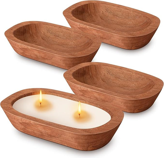 4 Pcs Wooden Dough Bowl Wood Decorative Rustic Wooden Bowls Table Centerpiece for Living Room Home Dining Room Kitchen Decoration(Brown,10'' X 6'' X 2'',Classic)