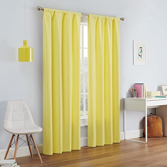 ECLIPSE Kendall Modern Blackout Thermal Rod Pocket Window Curtain for Bedroom or Living Room (1 Panel), 42" x 95", Lemon