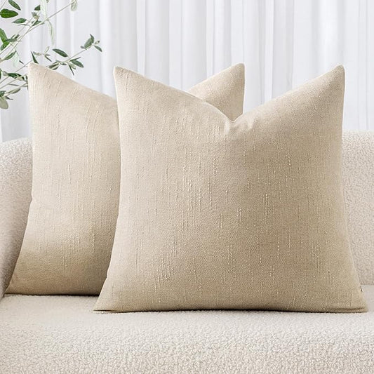 MIULEE Pack of 2 Decorative Throw Pillow Covers Soft Throw Pillows Solid Textured Cushion Covers Christmas Home Decor for Couch Sofa Bedroom Living Room 20x20 Inch, Light Beige