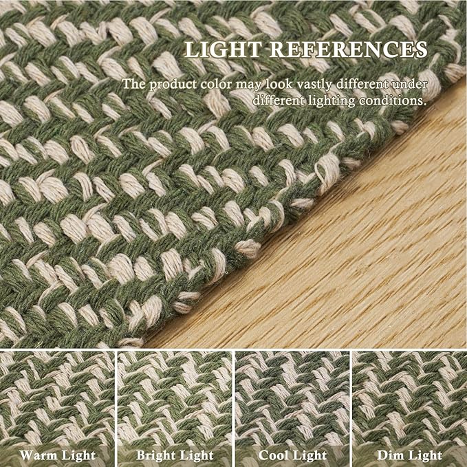 Collive Long Hallway Runner Rug 2.6' x 7', Washable Rugs Indoor Entryway Runner Rug, Modern Natural/Green Kitchen Runner Rugs Cotton Braided Low-Profile Bedroom Carpet for Laundry Room Bathroom