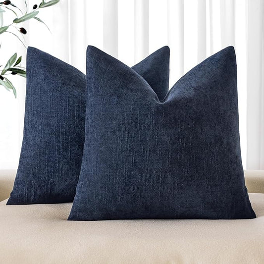 MIULEE Pack of 2 Decorative Throw Pillow Covers Soft Chenille Throw Pillows Solid Textured Cushion Covers for Couch Sofa Bedroom Living Room 20x20 Inch, Dark Blue