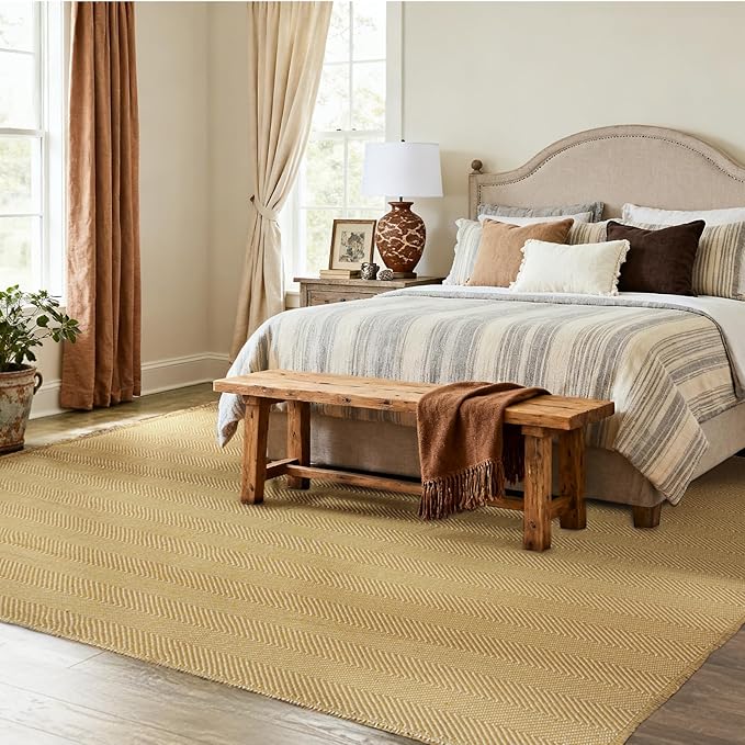 BESTSWEETIE 5x7 Washable Rug Hand-Woven Low Pile Soft Modern Farmhouse Bohemian Decor Reversible Braided Rugs with Tassels Throw Carpet for Living Room Bedroom Entryway Bathroom, Natural Jute