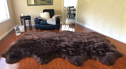 Free Shape Luxury Soft Fluffy Shag Area Rug Octo 8 Pelts 6'x8',180x240 cm - Vegan Fur Ultra Soft Indoor Carpet Nursery Rugs for Bedroom Home Decor, Brown