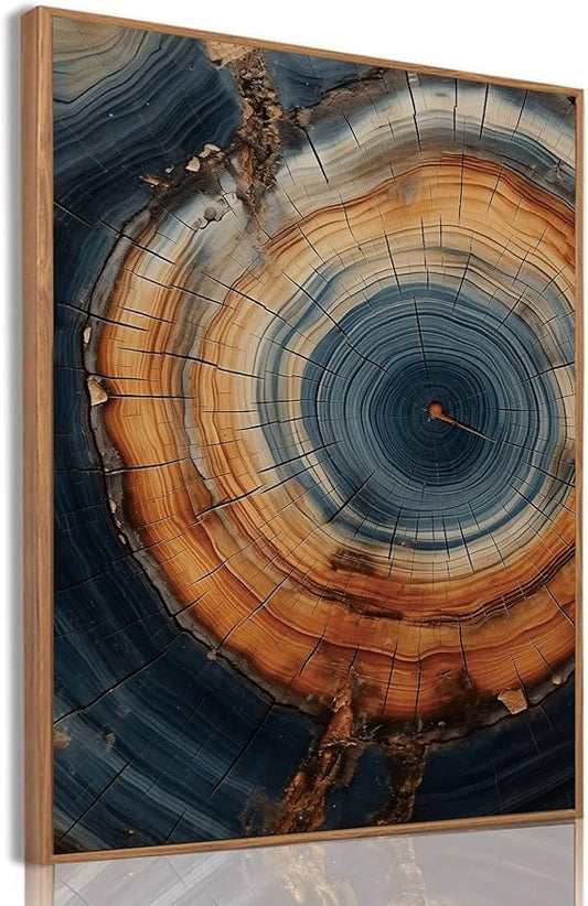 IBHJSART Framed Tree Ring Canvas Wall Art Vintage Colorful Wood Stump Painting Prints Modern Minimalist Pictures Neutral Nature Rustic Farmhouse Decor Living Room Bedroom Bathroom Office