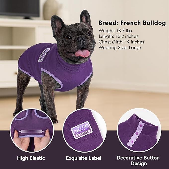 cyeollo Dog Sweaters for Medium Dogs Girl, Turtleneck Stretchy Pullover Fleece Dog Jacket, Warm Lightweight Winter Pet Clothes, Purple XL