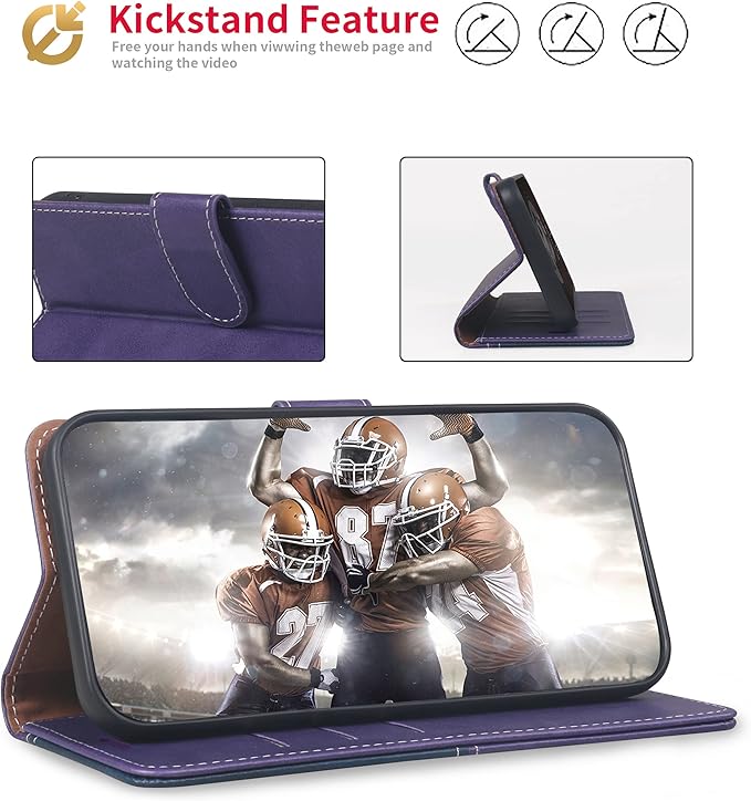 CIVICASE for iPhone 14 Pro Max Wallet Case,Leather Flip Case [RFID Blocking] Credit Card Holder Folio Magnetic Stand TPU Shockproof Cover Color Matching for iPhone 14 Pro Max (6.7") Purple Blue