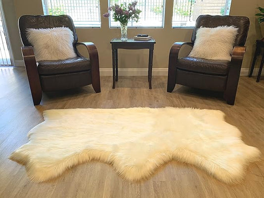 LAMBZY Faux Sheepskin Super Soft Hypoallergenic Silky Shag Rug for Living Room, Kids Room, Sofa (Triple Side by Side 3'x6', Cream)