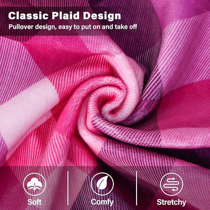 KYEESE Dog Pajamas Soft Coat Stretchy Onesie Comfy Pet Clothes Plaid Dog Pajamas for Small Dogs Boy Girl Velvet Doggie Jammies Lightweight Pjs,Pink, Small