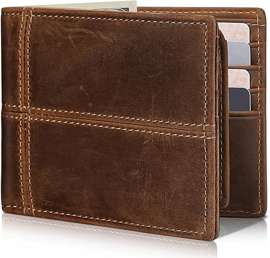 Artpaxy Mens Wallet Bifold Genuine Leather RFID Blocking Wallet for Men with 2 ID Windows 12 Card Holders 2 cash pockets 1 Gift Box