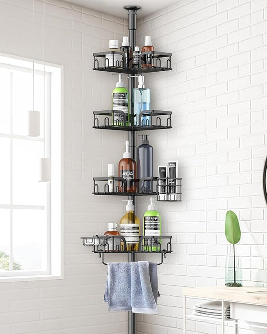 Corner Shower Caddy Tension Pole 4 Tier Adjustable Stainless Steel Shower Shelf for Inside Shower Bathtub Shampoo,Standing Bathroom Organizer Shelves with 39 to 113 inch Height